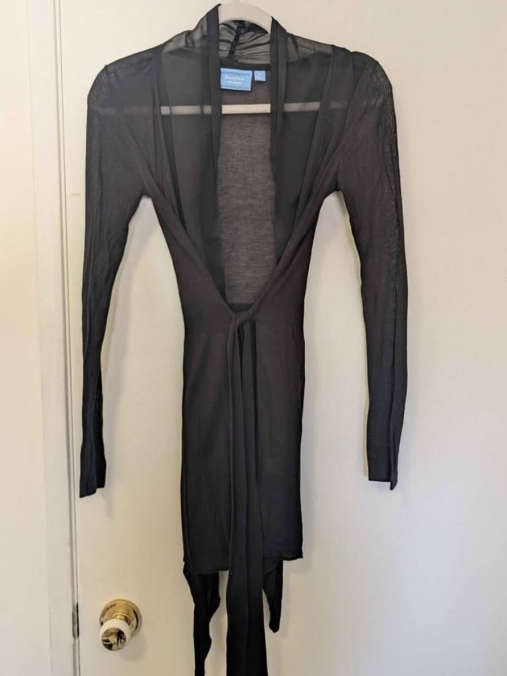 Simply Vera Vera Wang Black Sheer Lace Mesh Long Belted Cardigan XS